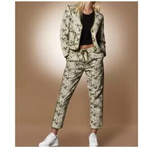 Disney Bambi Printed Elastic Waist Joggers Green Cream Drawstring Pants Size XS